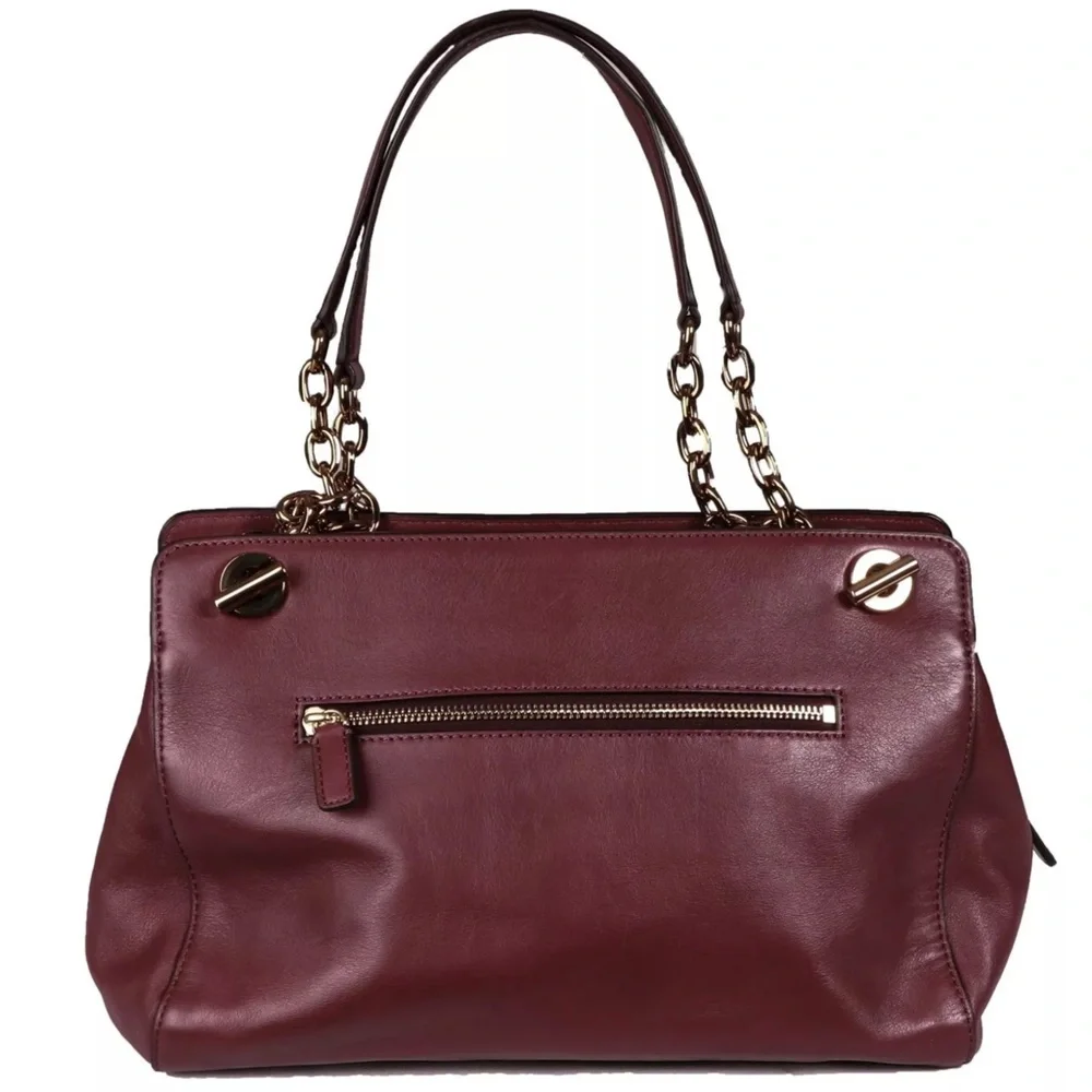 Tory Burch Priscilla gold chain plum leather shoulder bag handbag push lock